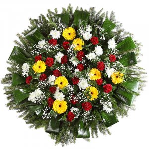 Carnations and mini Gerberas funeral wreath