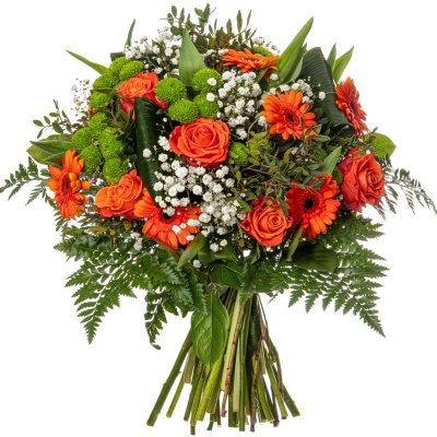 Orange roses nad chrysanthemum